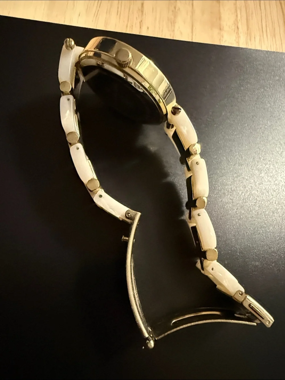 INC International Concepts Gold-Tone Bracelet Watch with Cream Links